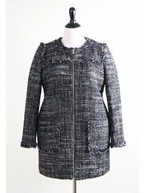 NWT J.Crew Tweed Swing Lady Coat in Raven Black Fringe Trim Coat 14 $198